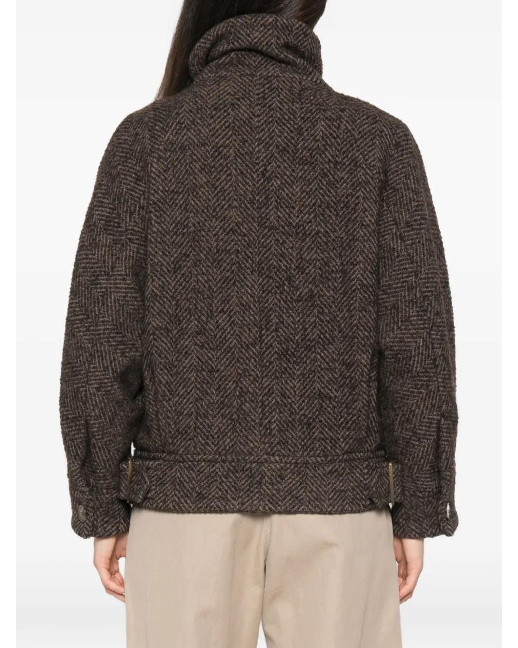 Marella Brown Mlslana Herringbone Zip-Fastening Jacket