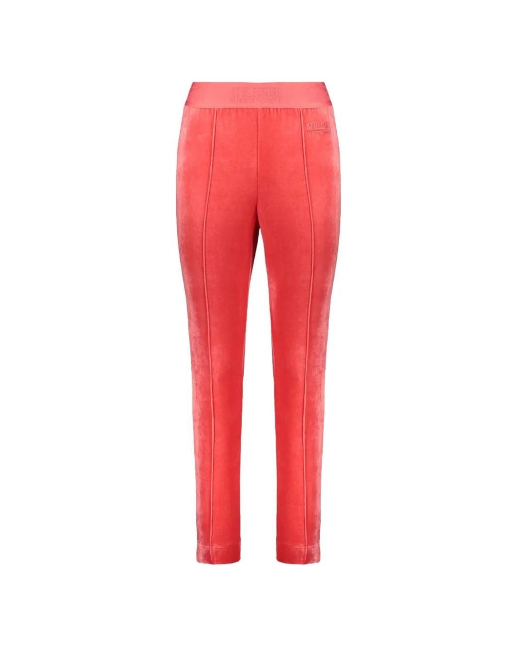 Alberta Ferretti Red Logo-Waistband Velvet-Effect Trousers