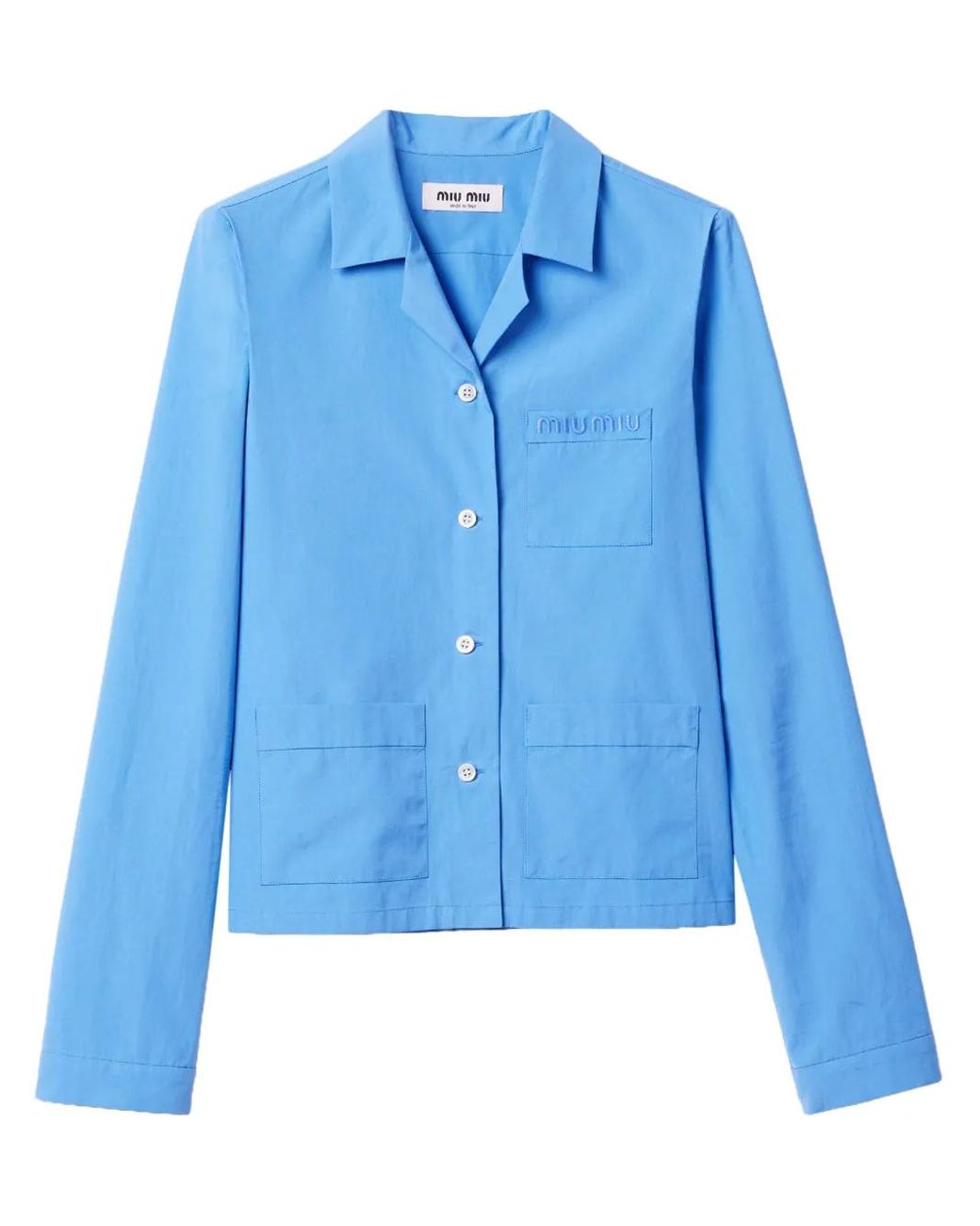 Miu Miu Blue Logo-Embroidered Cotton-Poplin Shirt