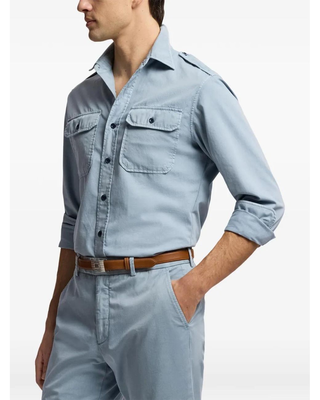 Ralph Lauren Blue Garment-Dyed Twill Shirt for men