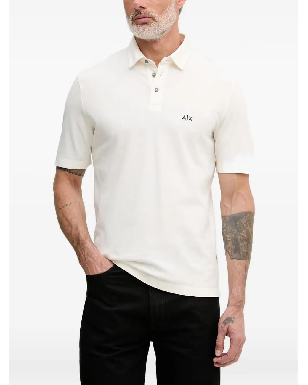 ARMANI EXCHANGE White Logo-Embroidered Piqué Polo Shirt for men