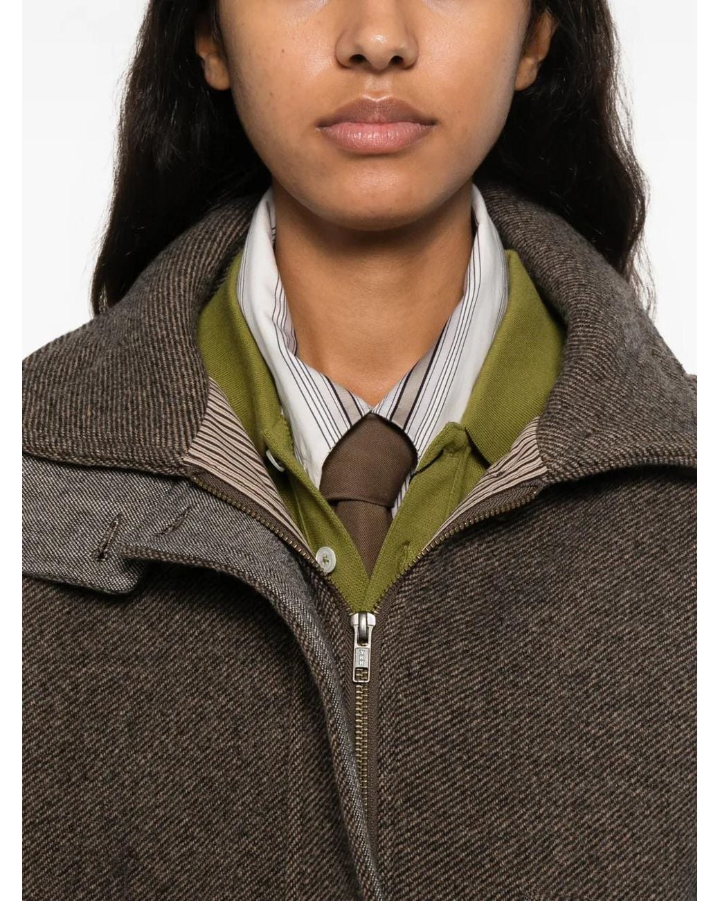 Sessun Brown Mean Streets Herringbone-Pattern High-Neck Jacket