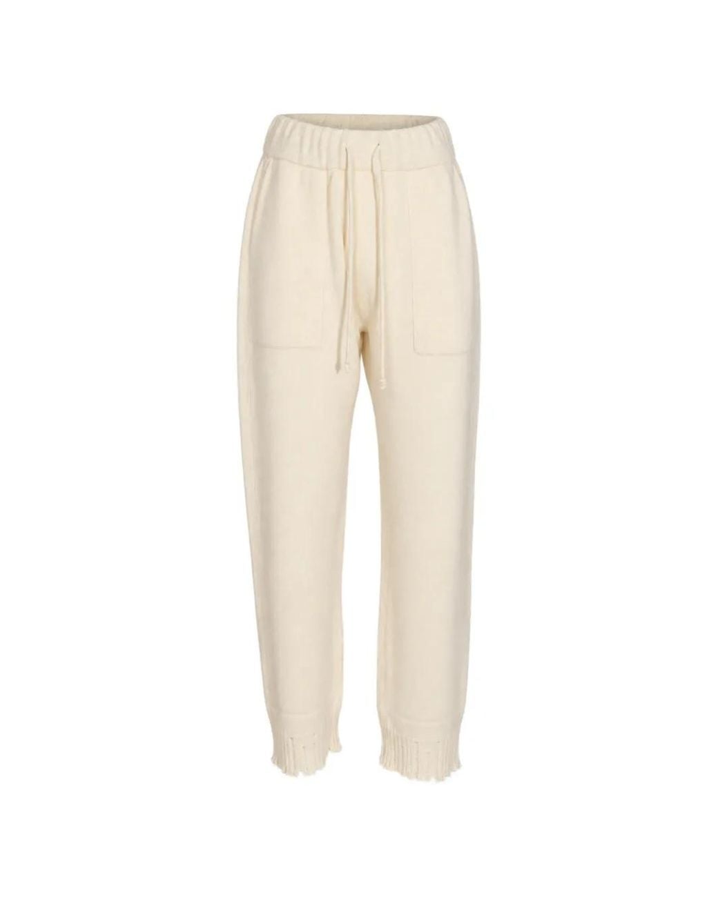 Uma Wang Natural Drawstring Frayed-Hem Trousers