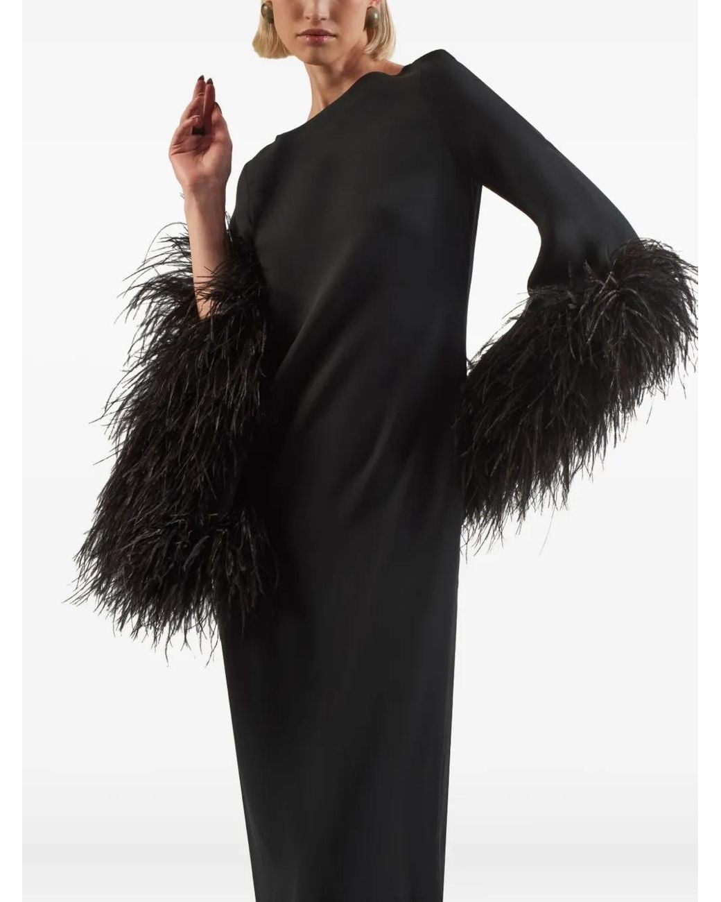 Taller Marmo Black Del Lago Feather-Embellished Midi Dress