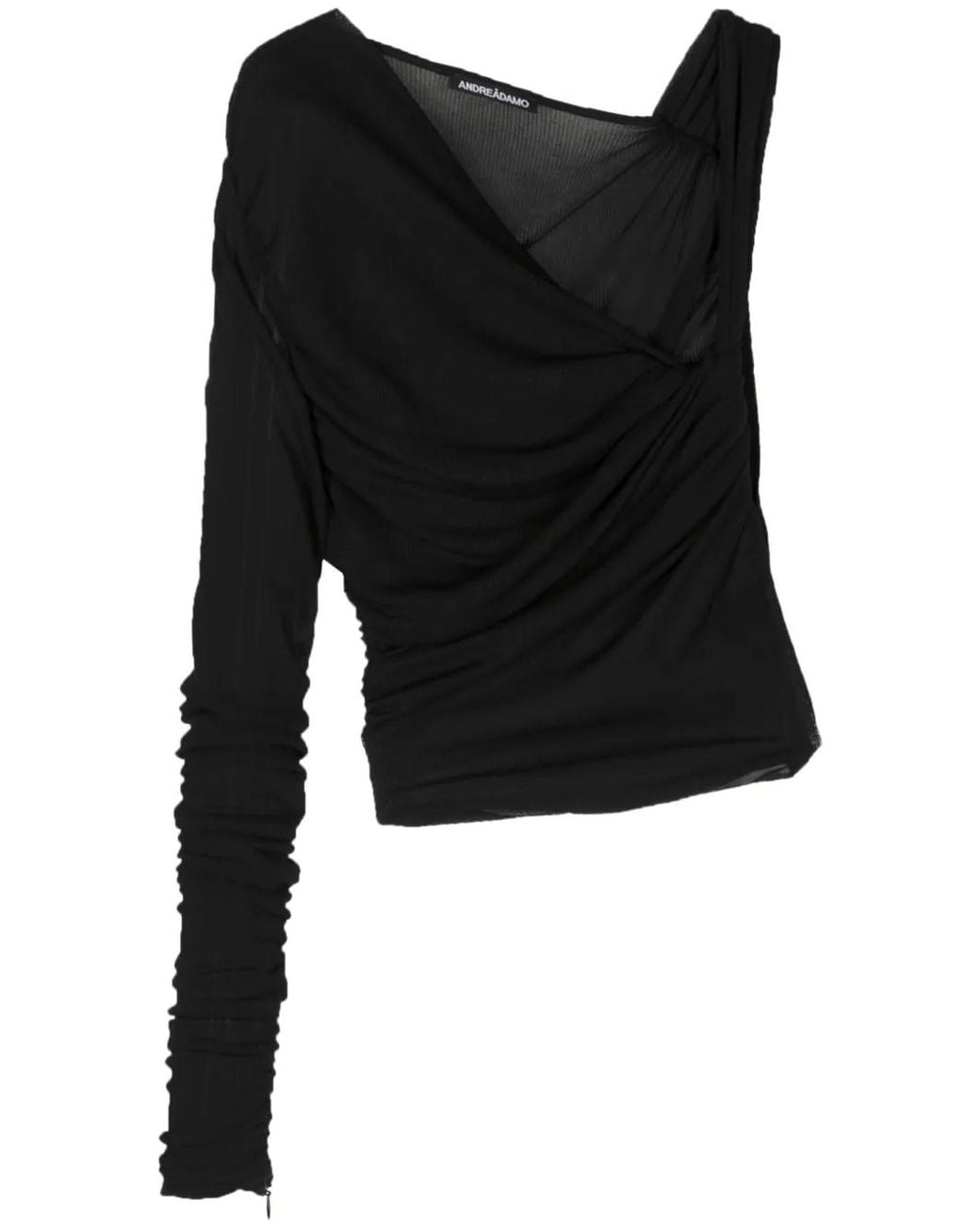 ANDREADAMO Black Asymmetric Ribbed Jersey Top