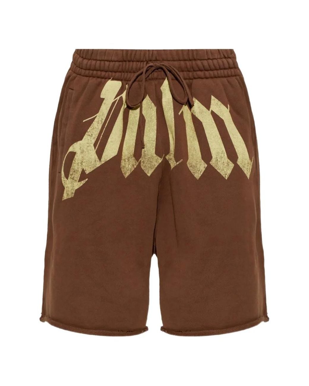 Palm Angels Brown Logo-Print Raw-Cut Shorts for men