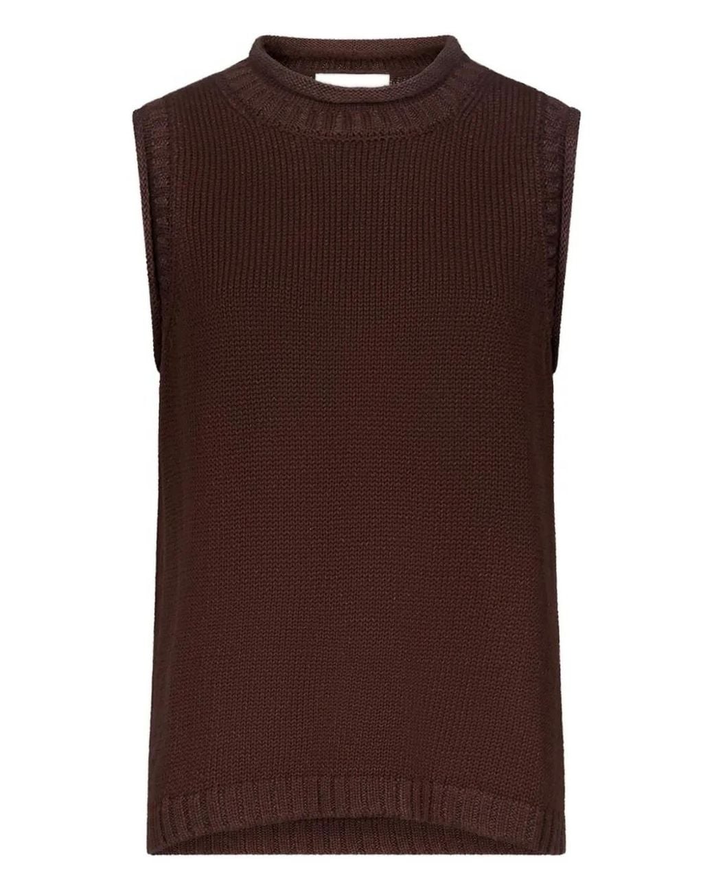 Loulou de Saison Brown Effy Rolled Collar Ribbed Top