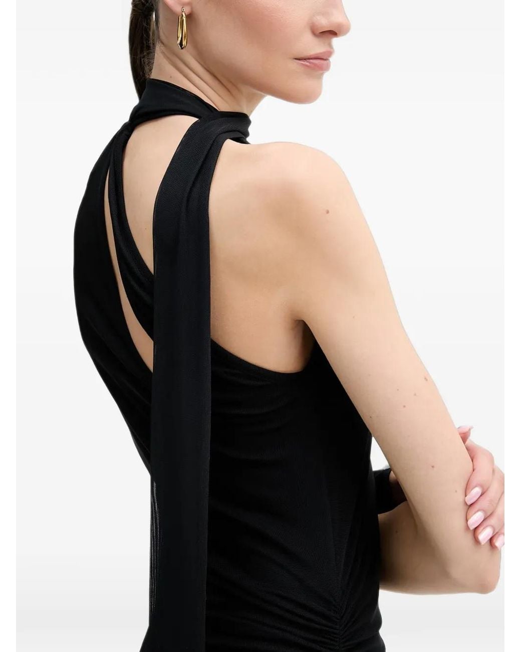 Silvian Heach Black Asymmetric Ruched-Detail Maxi Dress