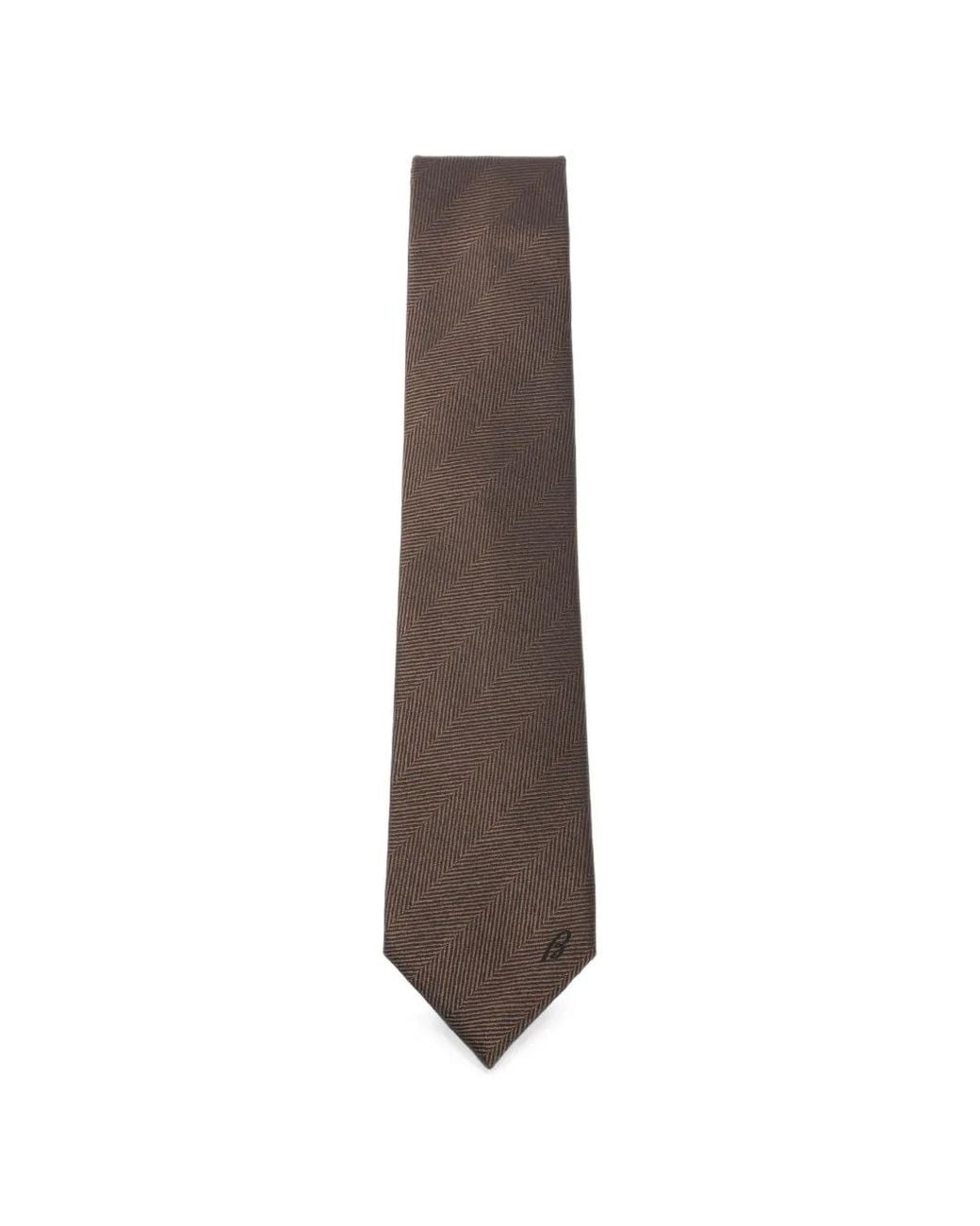 Brioni Brown Herringbone-Pattern Silk Tie for men