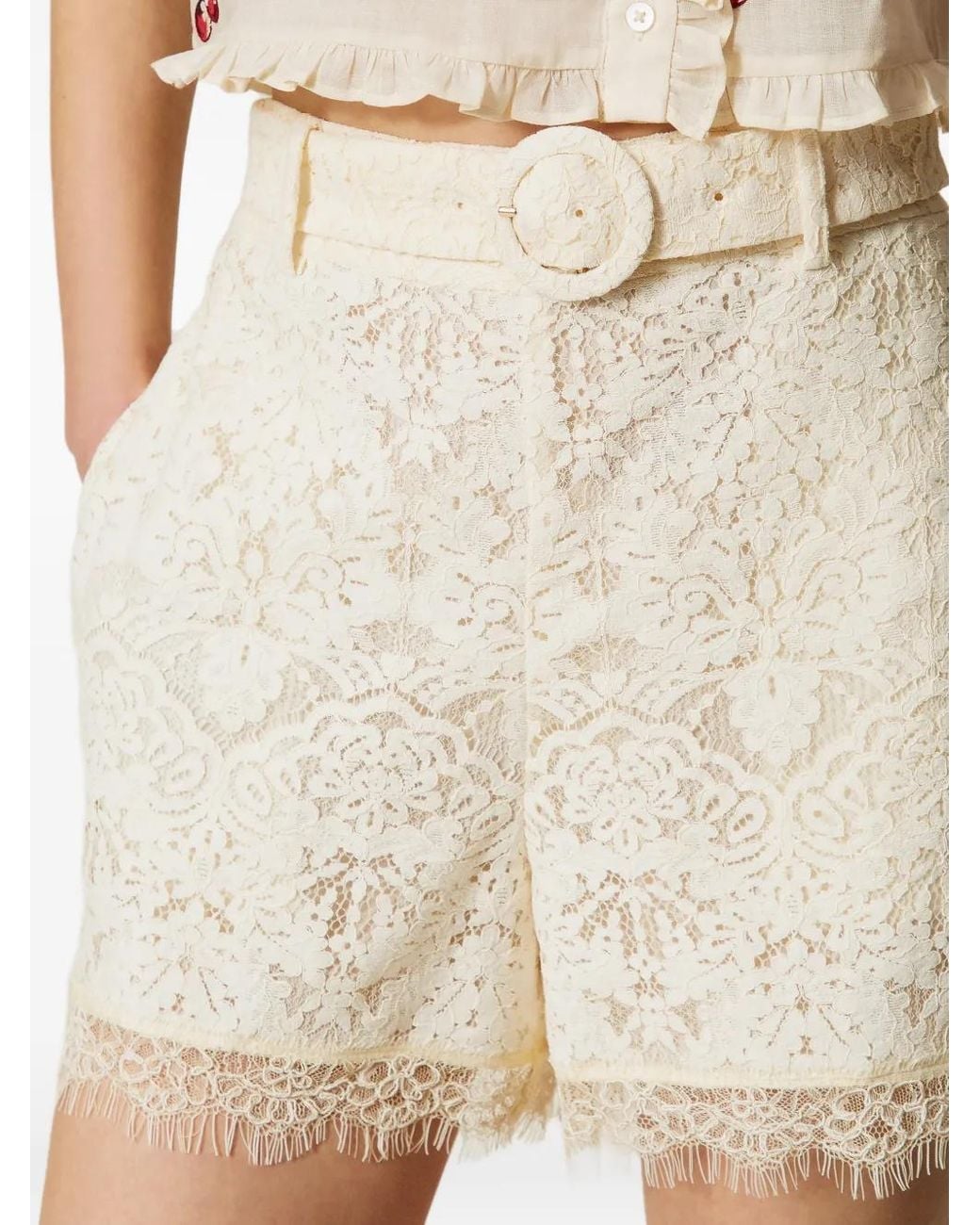 Twinset Natural Lace Shorts With Belt