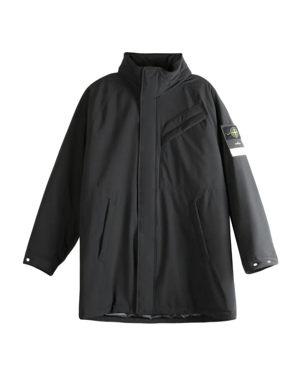 Stone Island Black Long Coat for men