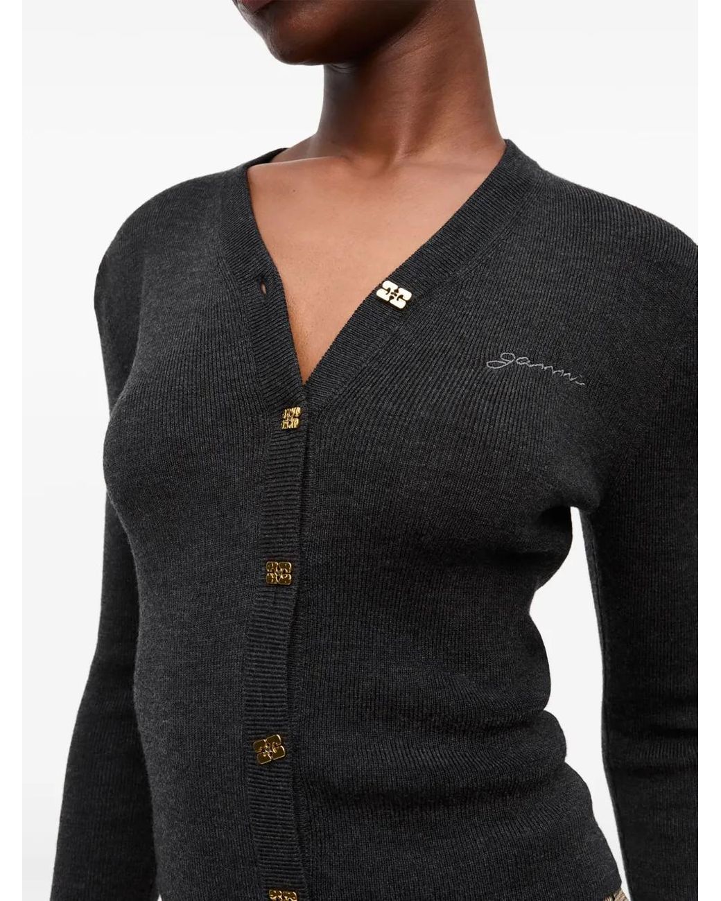 Ganni Black Wool Merino Cardigan