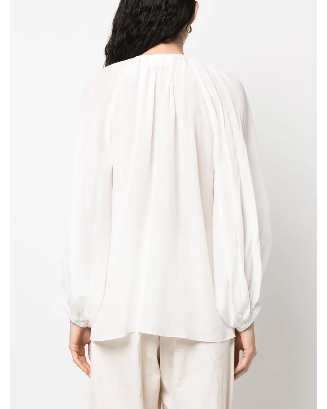 PHAEONIA White Self-Tie Silk Blouse