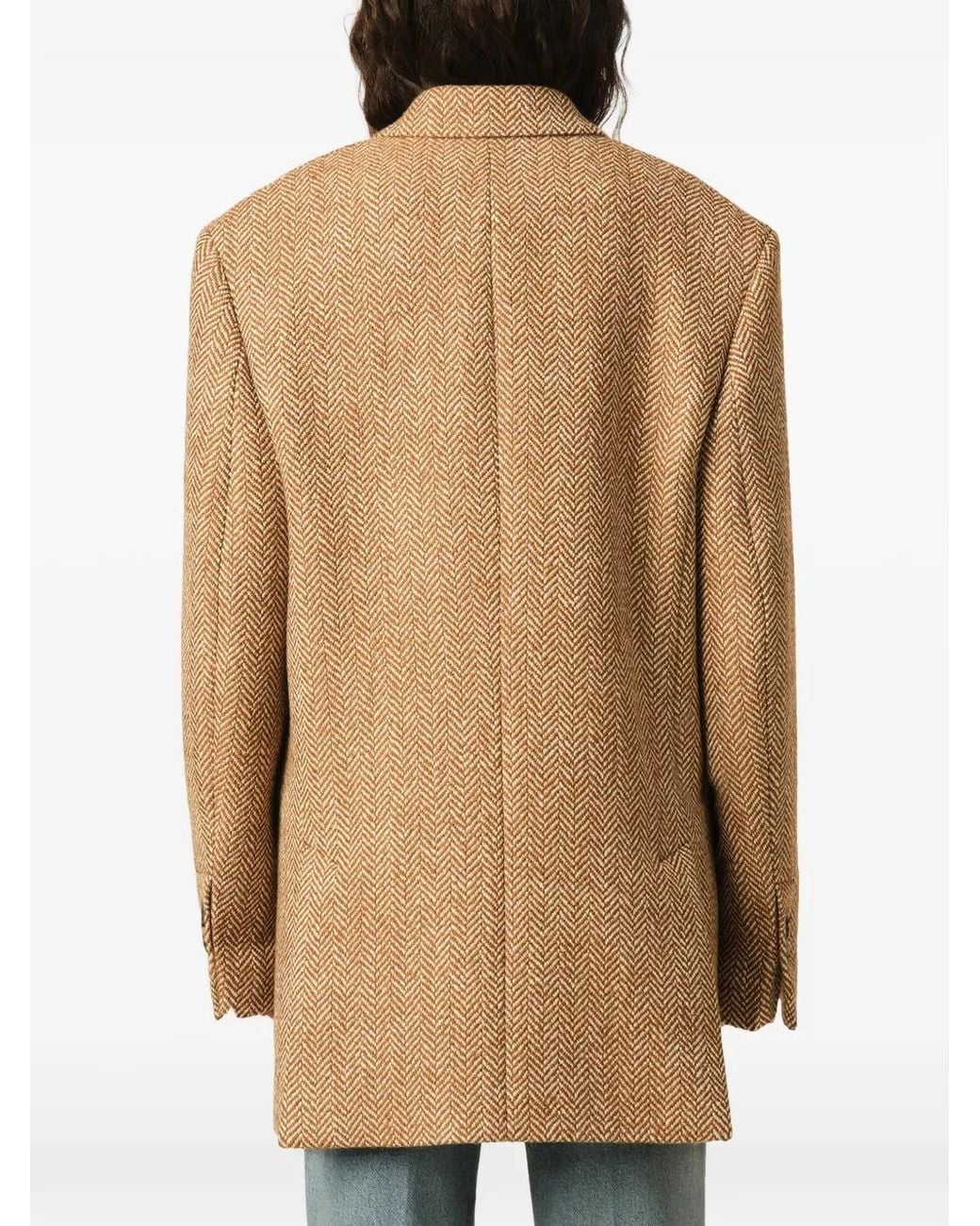 AMI Natural Double Breasted Herringbone Wool Blazer
