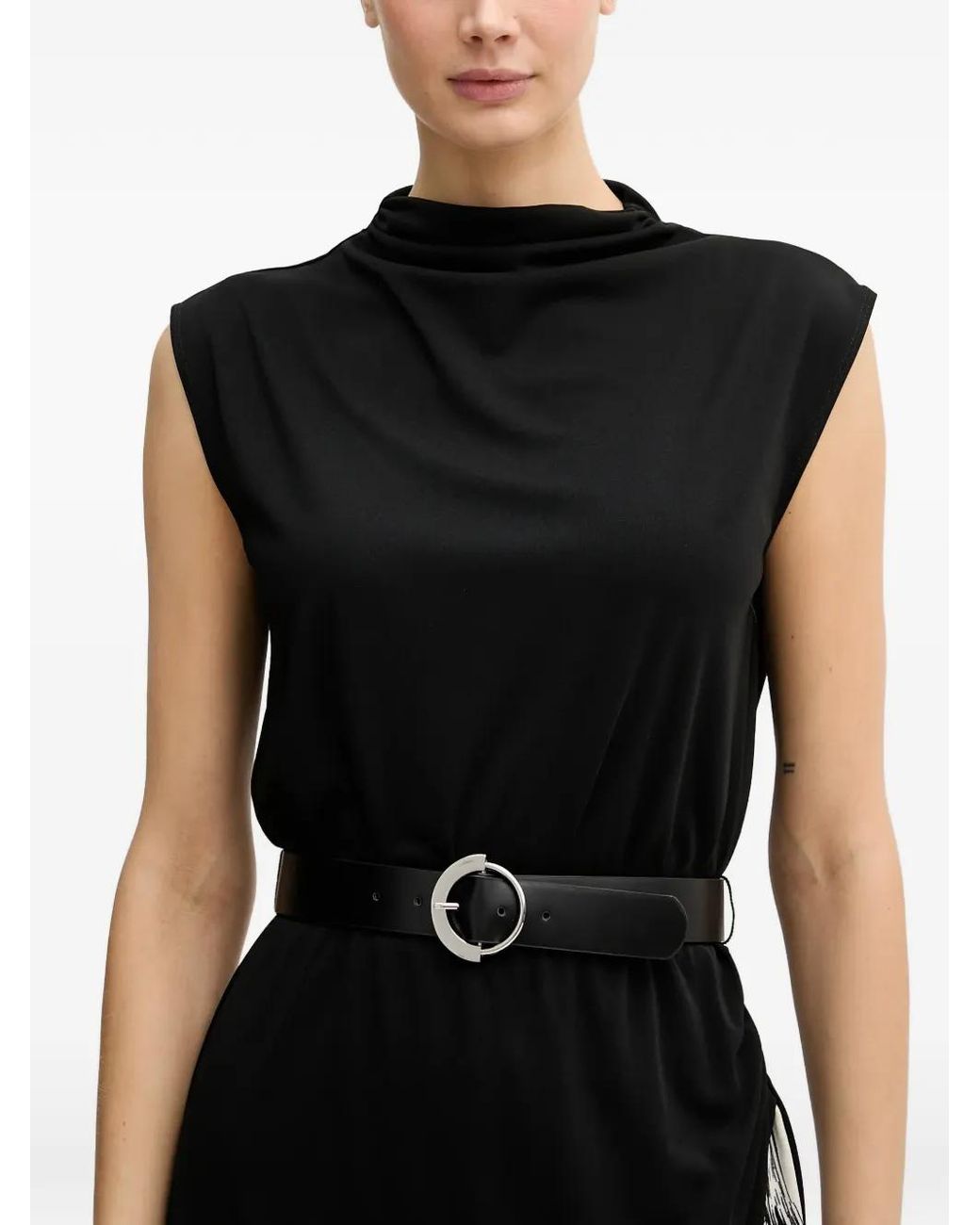 DKNY Black Roll Neck Print Dress