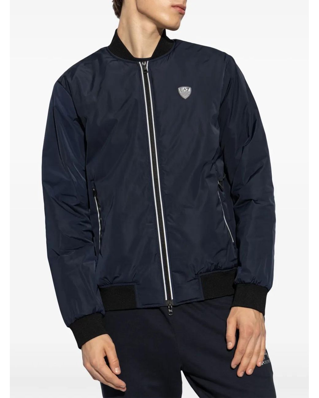 EA7 Blue Logo-Patch Bomber Jacket for men