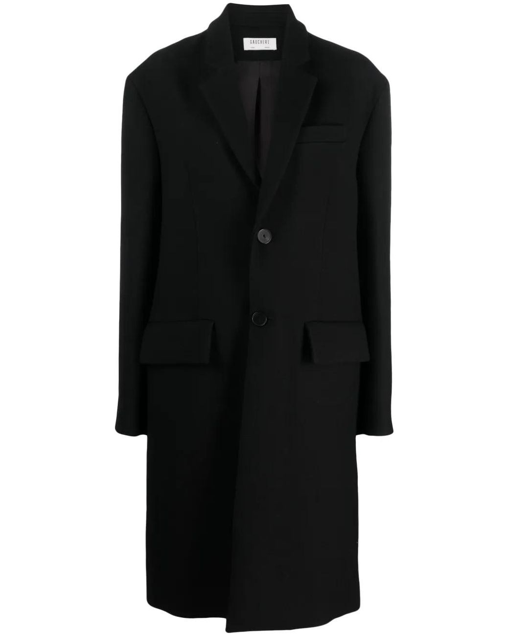 Gauchère Black Single-Breasted Wool-Silk Blend Coat