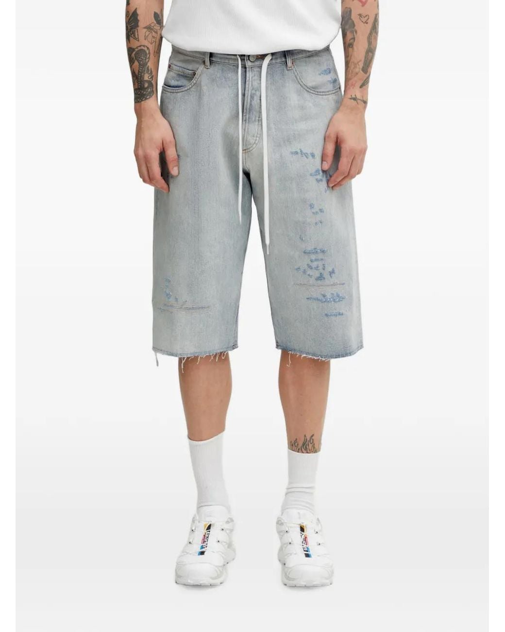 MM6 by Maison Margiela Gray Distressed Drawstring Shorts for men