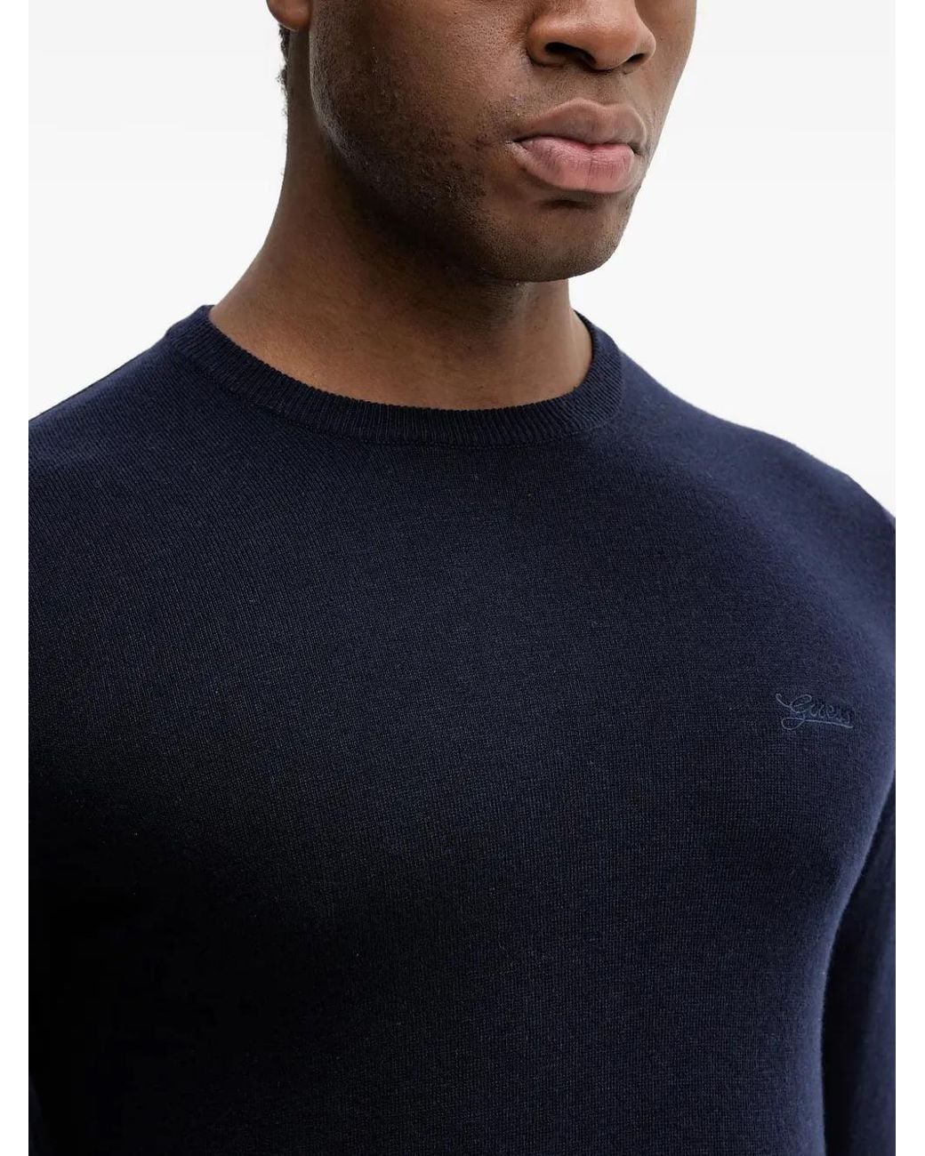 Guess Blue Crewneck Long-Sleeve Sweater for men