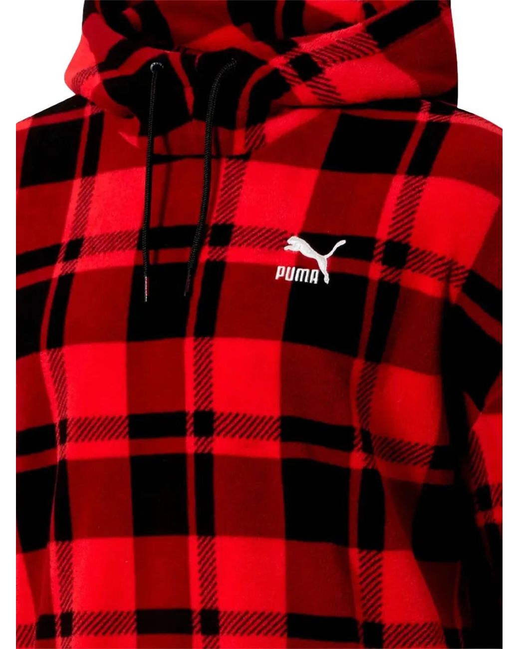 PUMA Red Check-Pattern Drawstring Hoodie for men