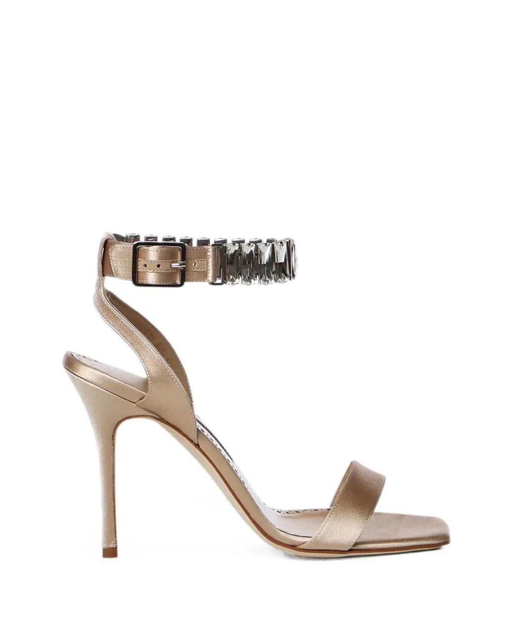 Manolo Blahnik White Bayosan Crystal-Embellished Buckle-Fastening Sandals