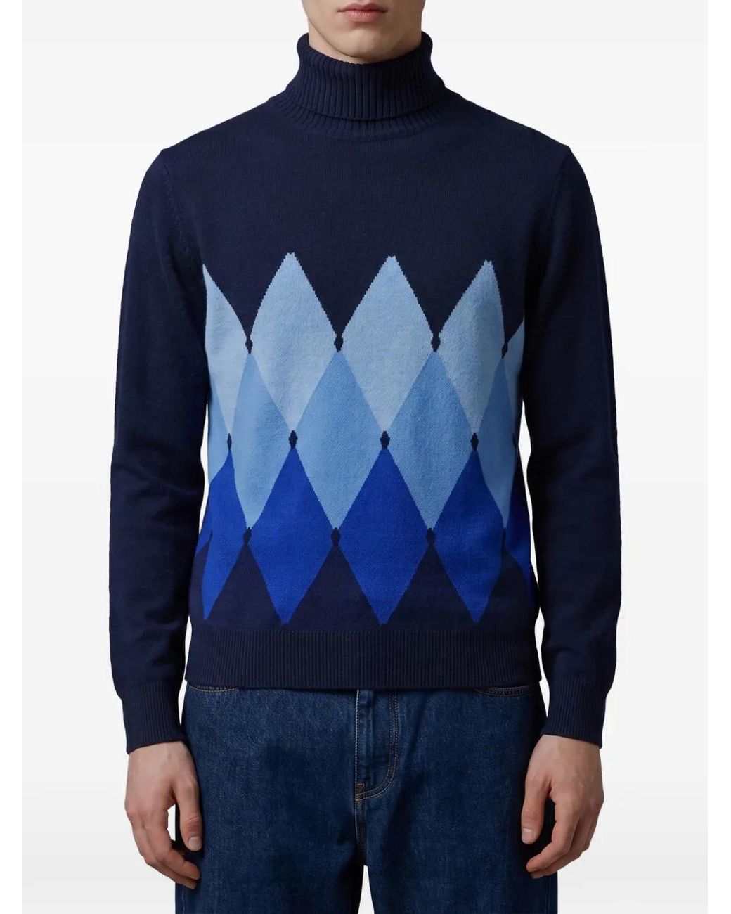 Ballantyne Blue Diamond-Pattern Roll-Neck Sweater for men