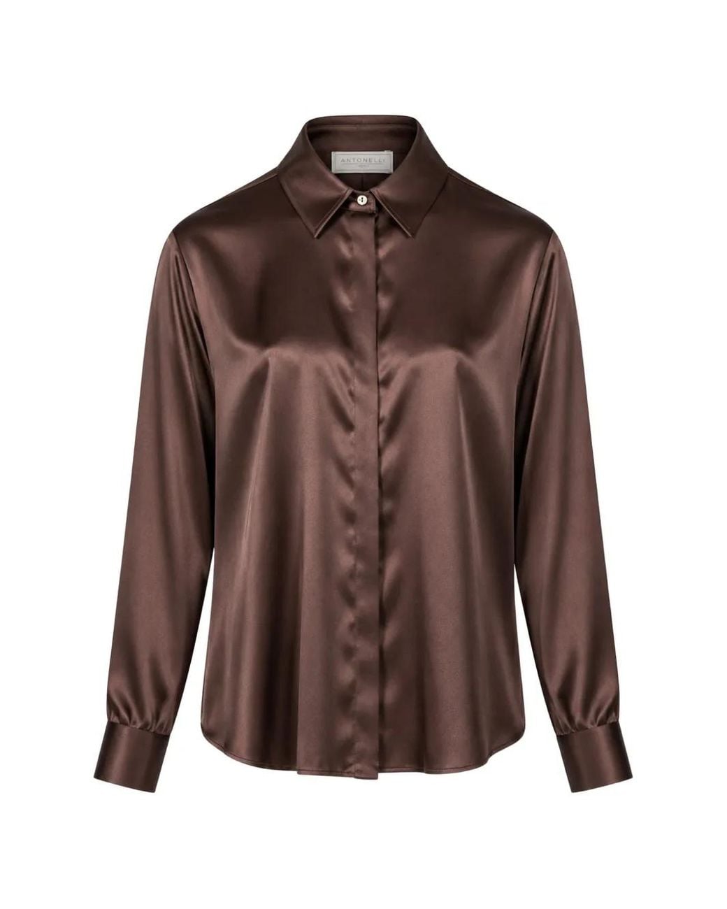 Antonelli Brown Satin-Finish Long-Sleeve Shirt