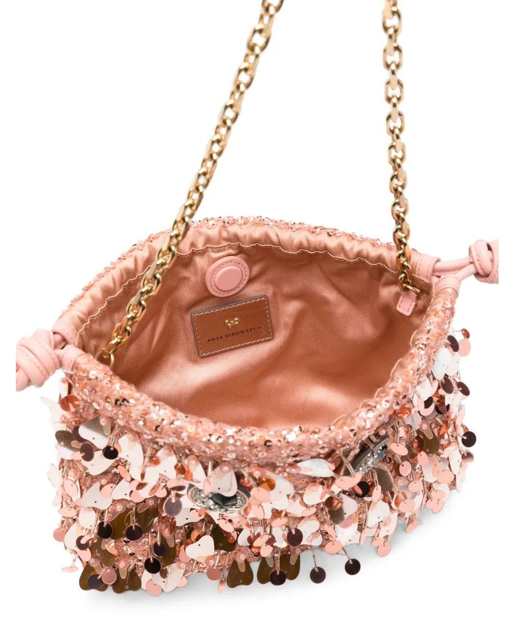 Anya Hindmarch Pink Embellished Shrimp Shoulder Bag Satin