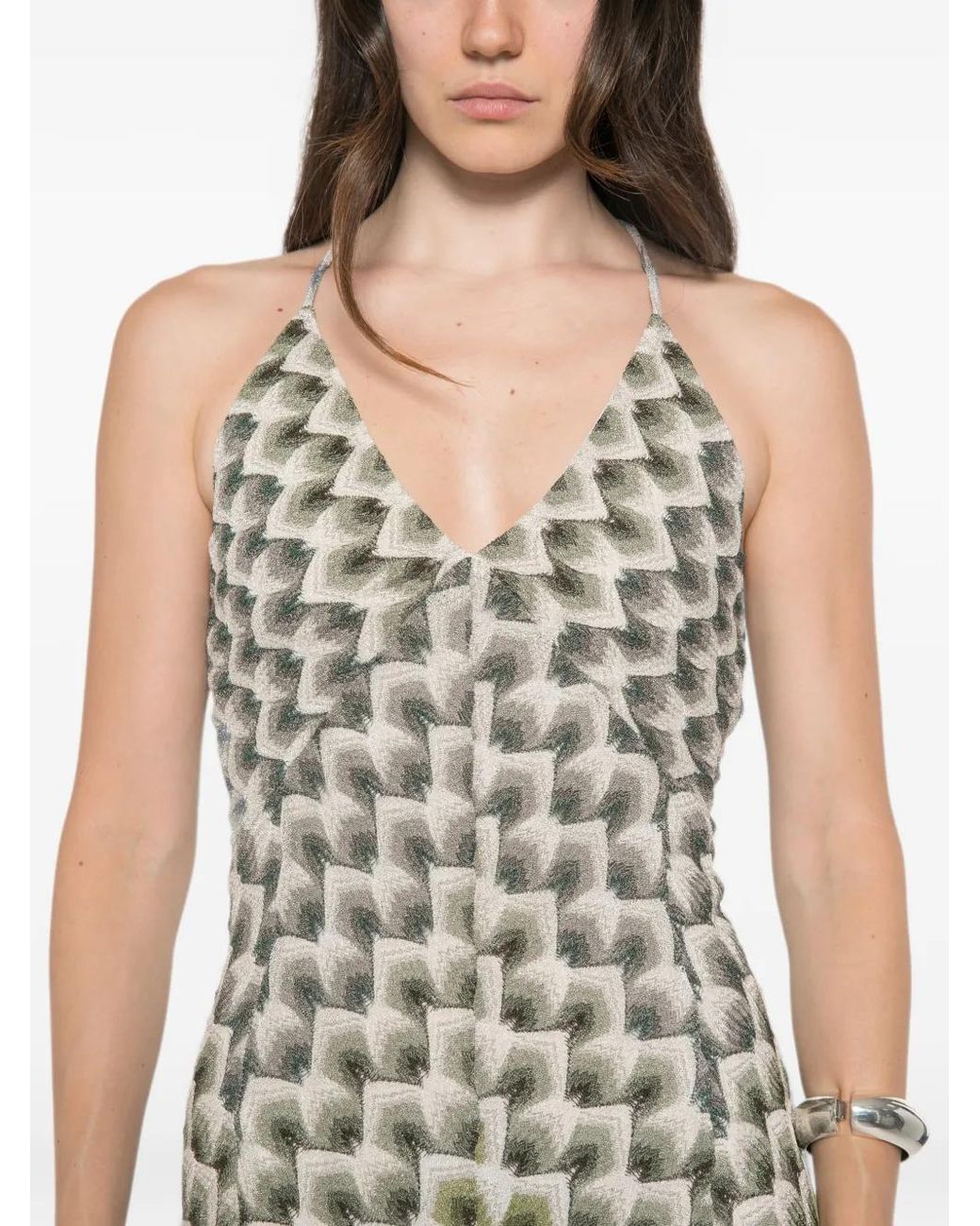 Missoni White Long Lamé Dress With Crossed Straps
