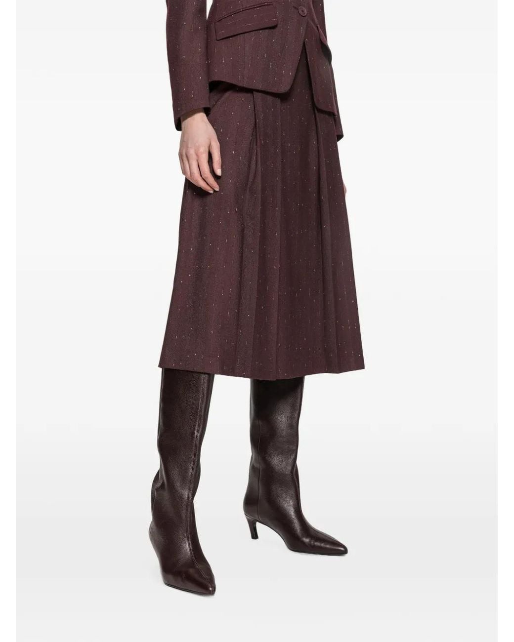 Nissa Purple High-Rise Wool-Blend Midi Skirt