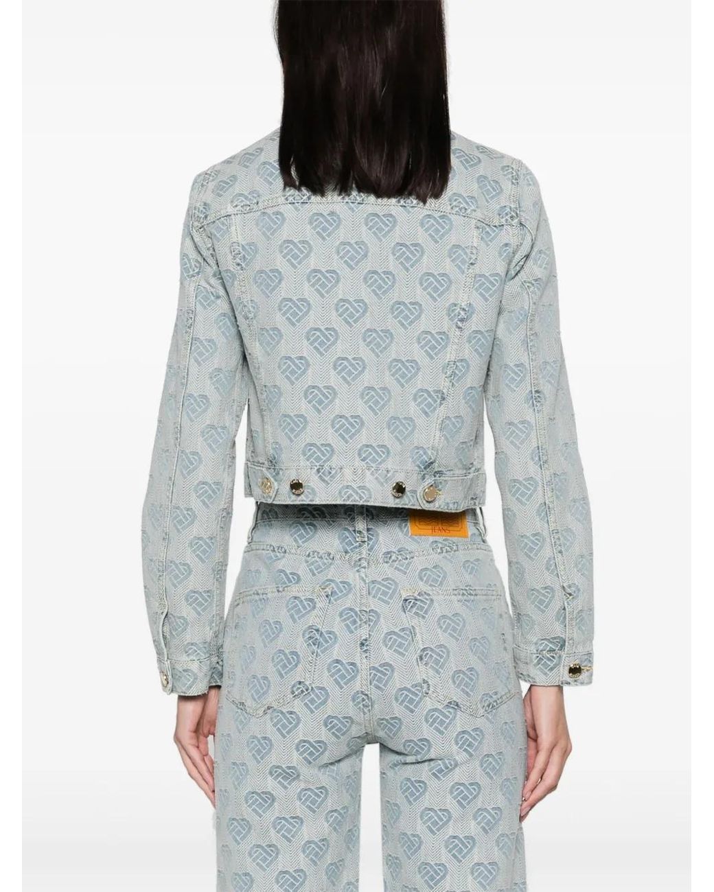 Casablanca Blue Heart Monogram-Jacquard Denim Jacket