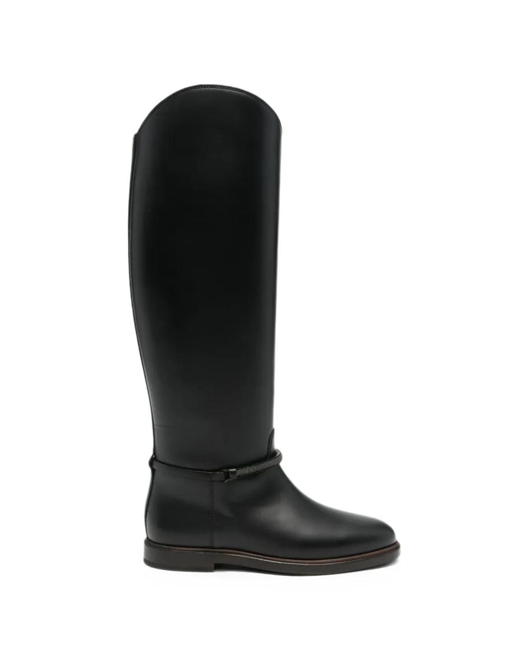 Brunello Cucinelli Black Monili-Chain Leather Boots