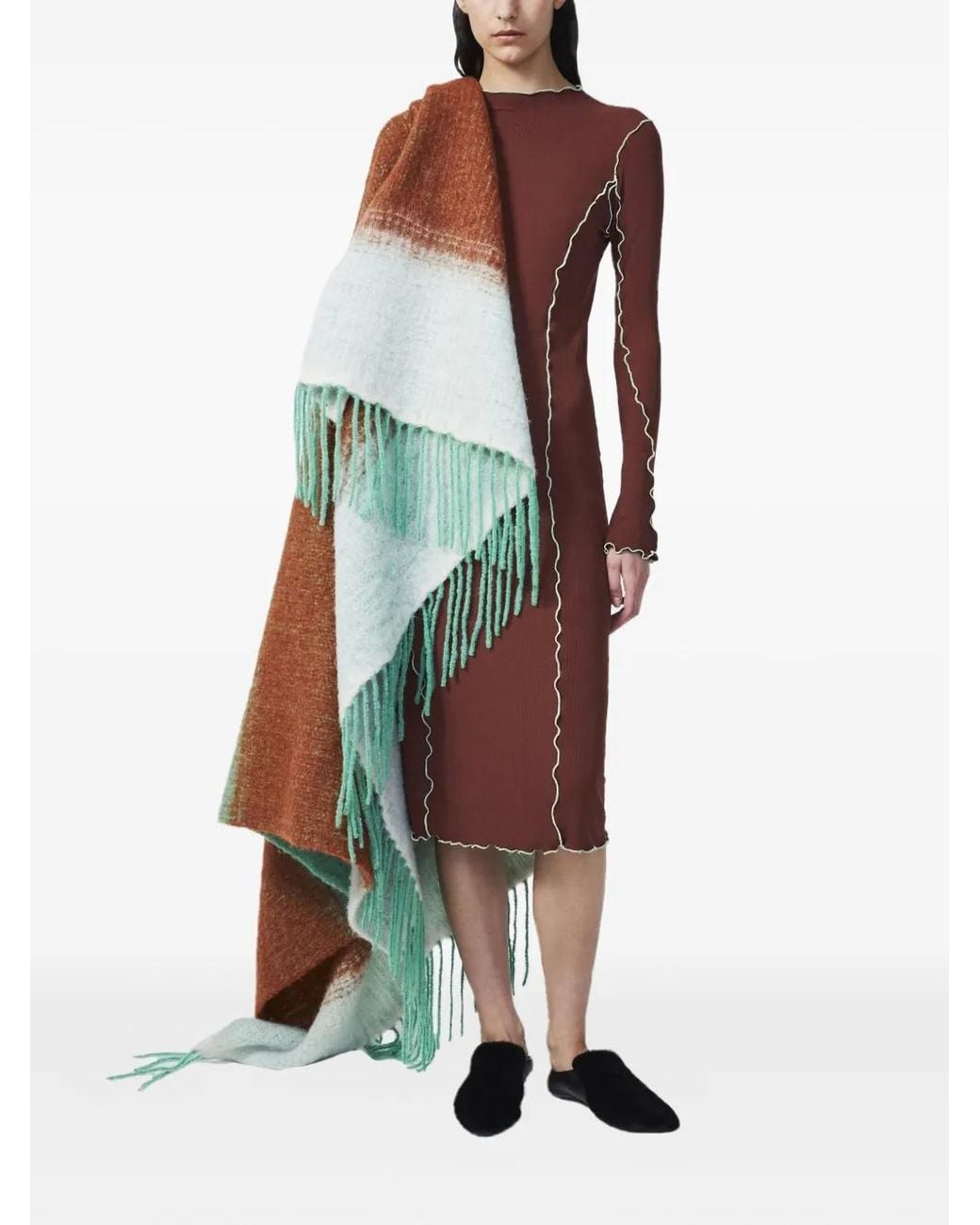 Rodebjer Green Beau Fringed Scarf
