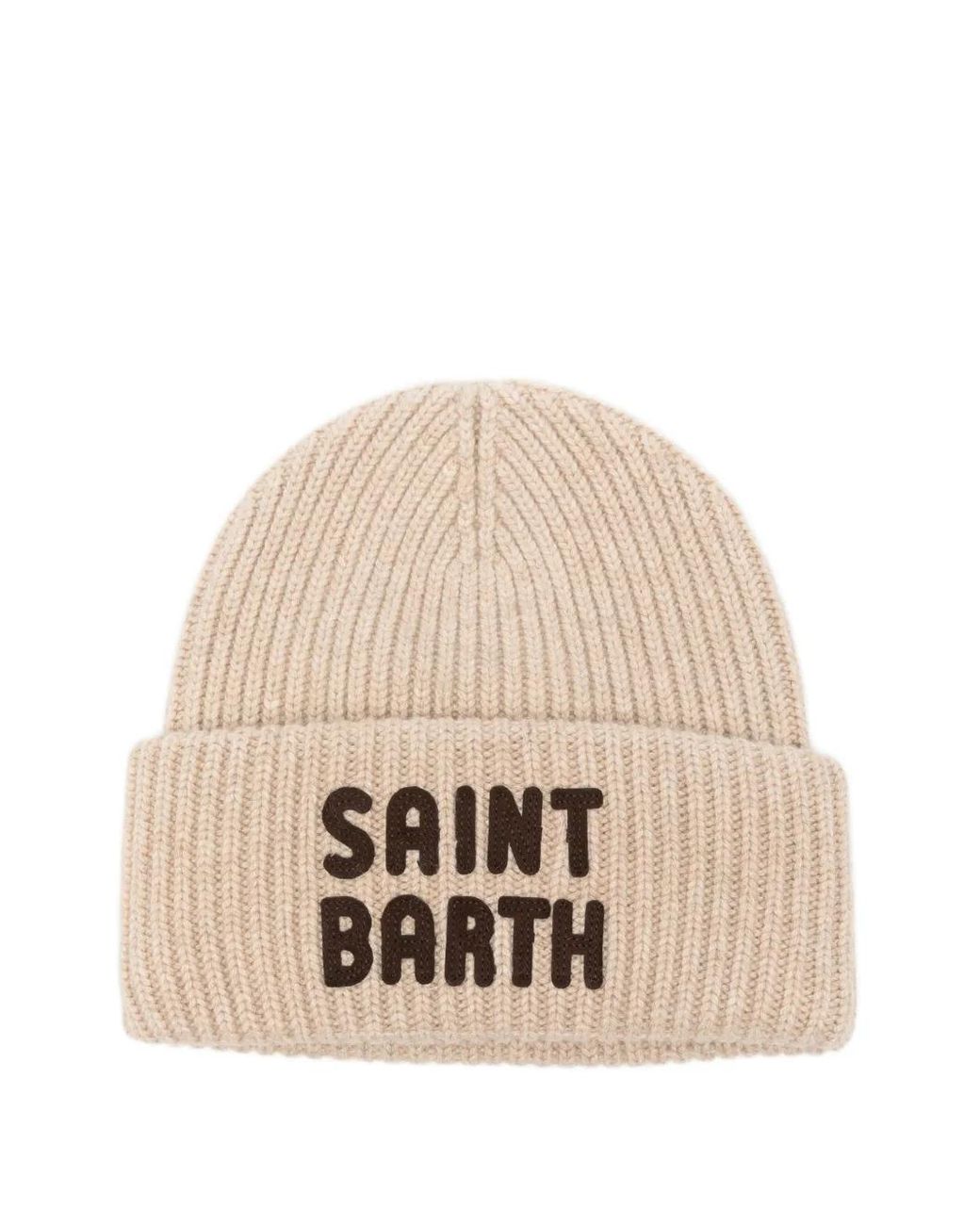 Mc2 Saint Barth Natural Ribbed-Knit Beanie Hat