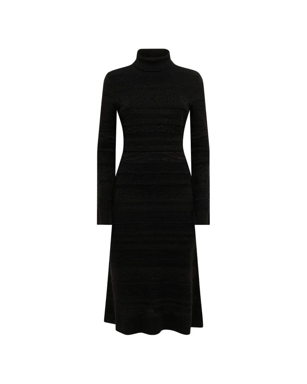 Laneus Black Jacquard-Knit Turtleneck Midi Dress