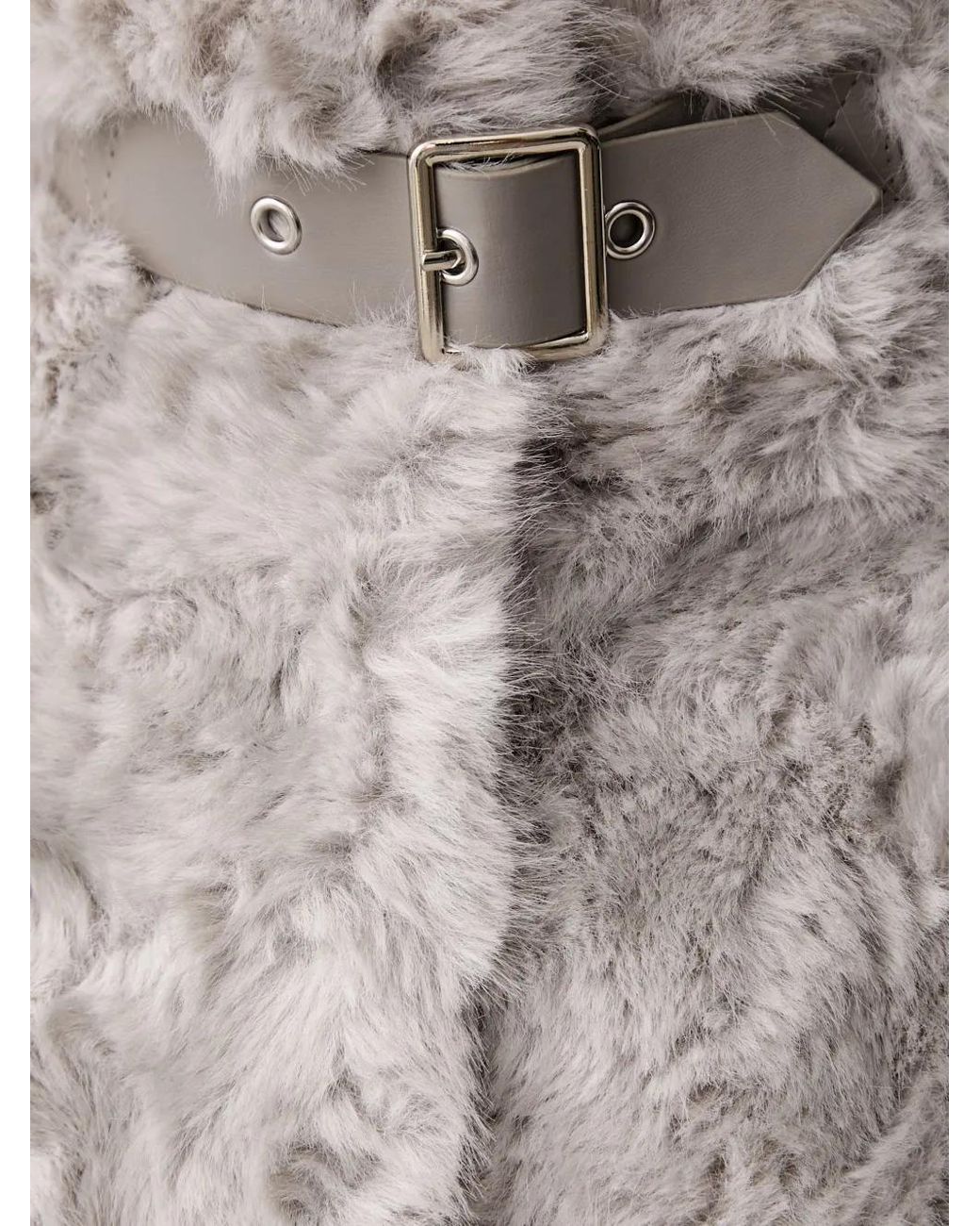 Silvian Heach Gray Faux-Fur Belted Coat