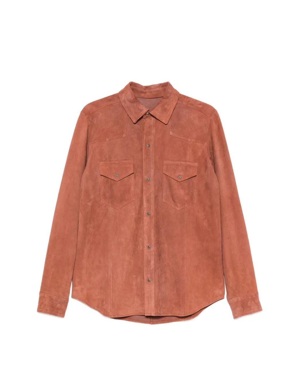 Eleventy Orange Suede Flap-Pocket Shirt for men