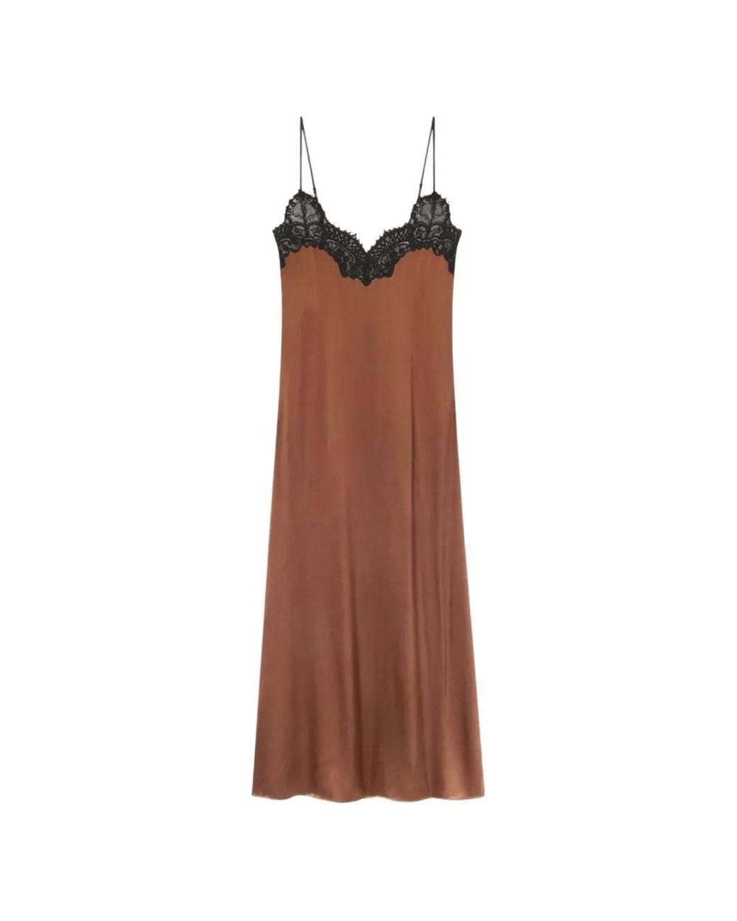 Co. Brown Lace-Trim Spaghetti-Strap Maxi Dress