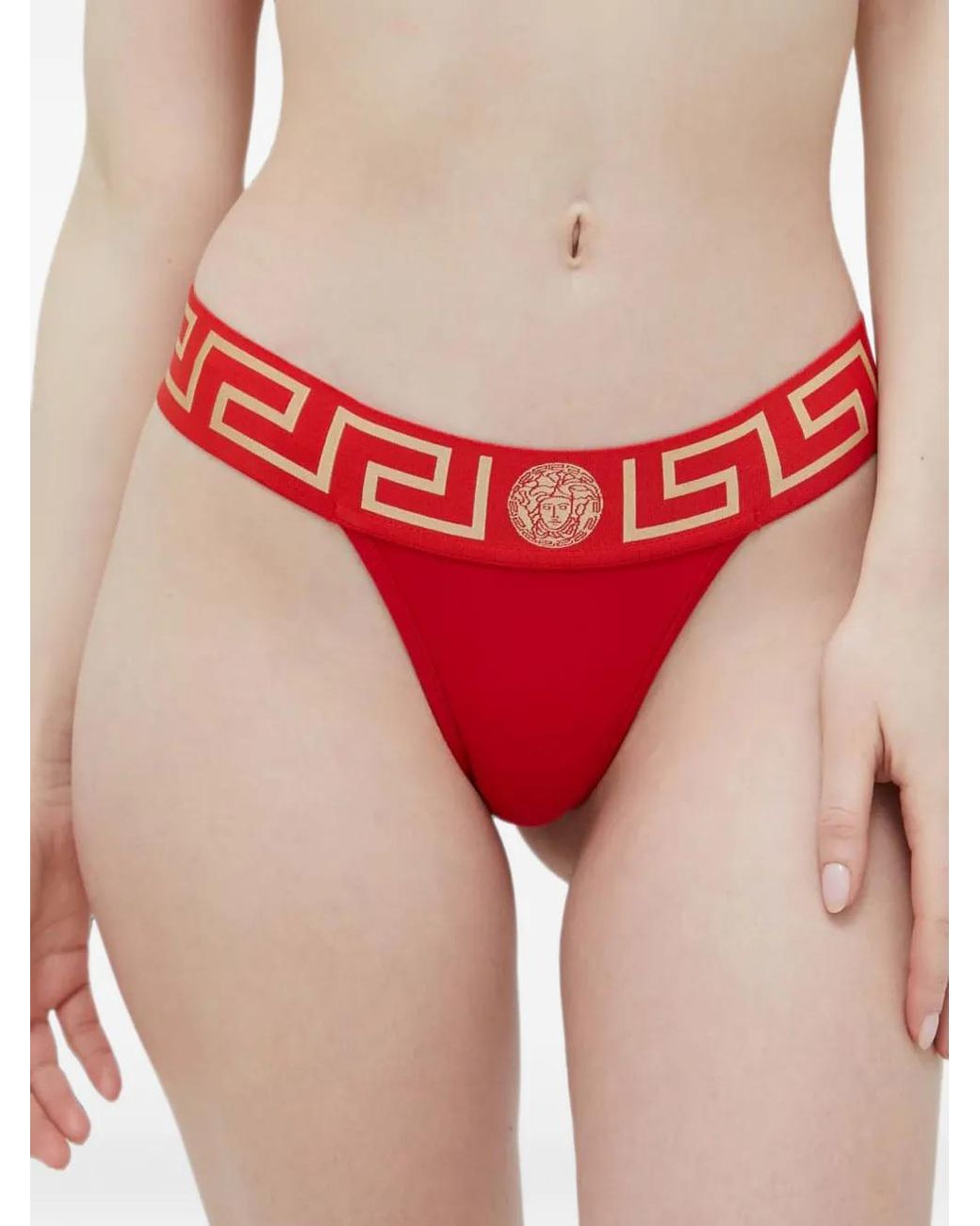 Versace Red Greca Medusa Thong