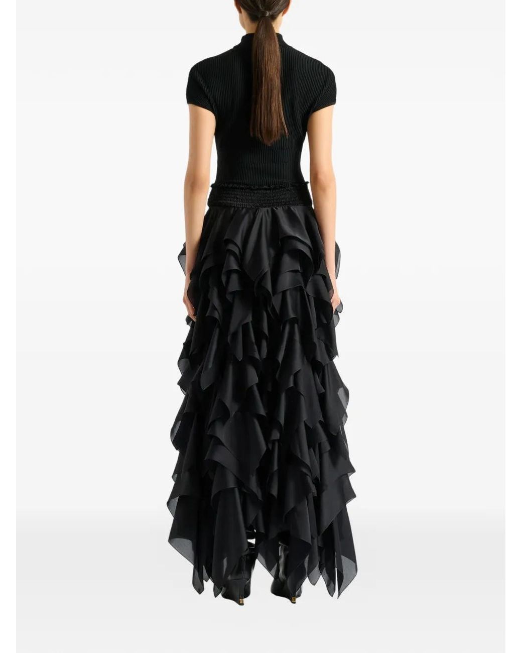 Balmain Black Long Ruffled Skirt
