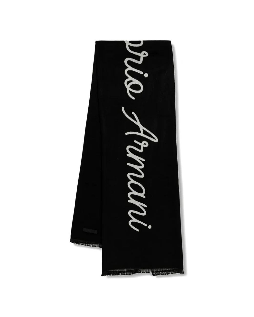 EA7 Black Logo-Script Frayed-Edge Scarf