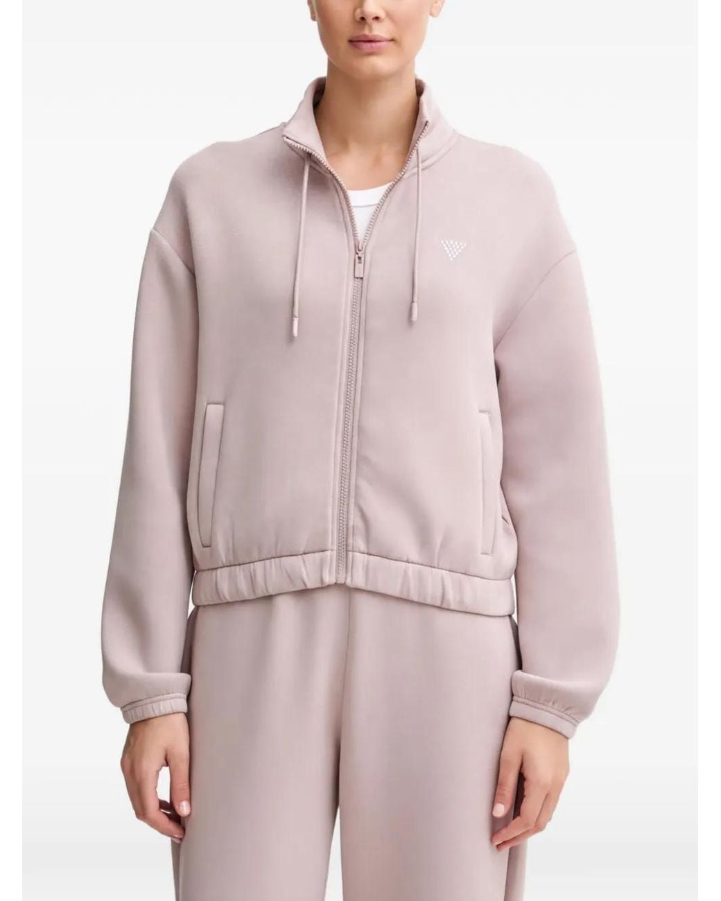 Guess Pink Triangle Logo Rhinestone Zip-Up Sweatshirt