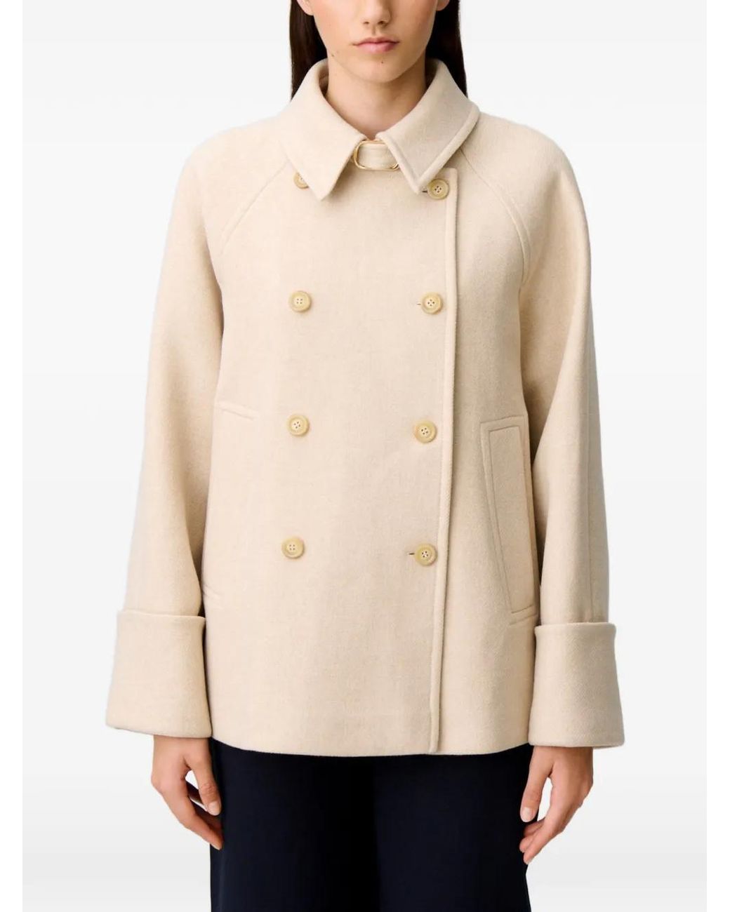 Claudie Pierlot Natural Short Peacoat With Shirt Collar