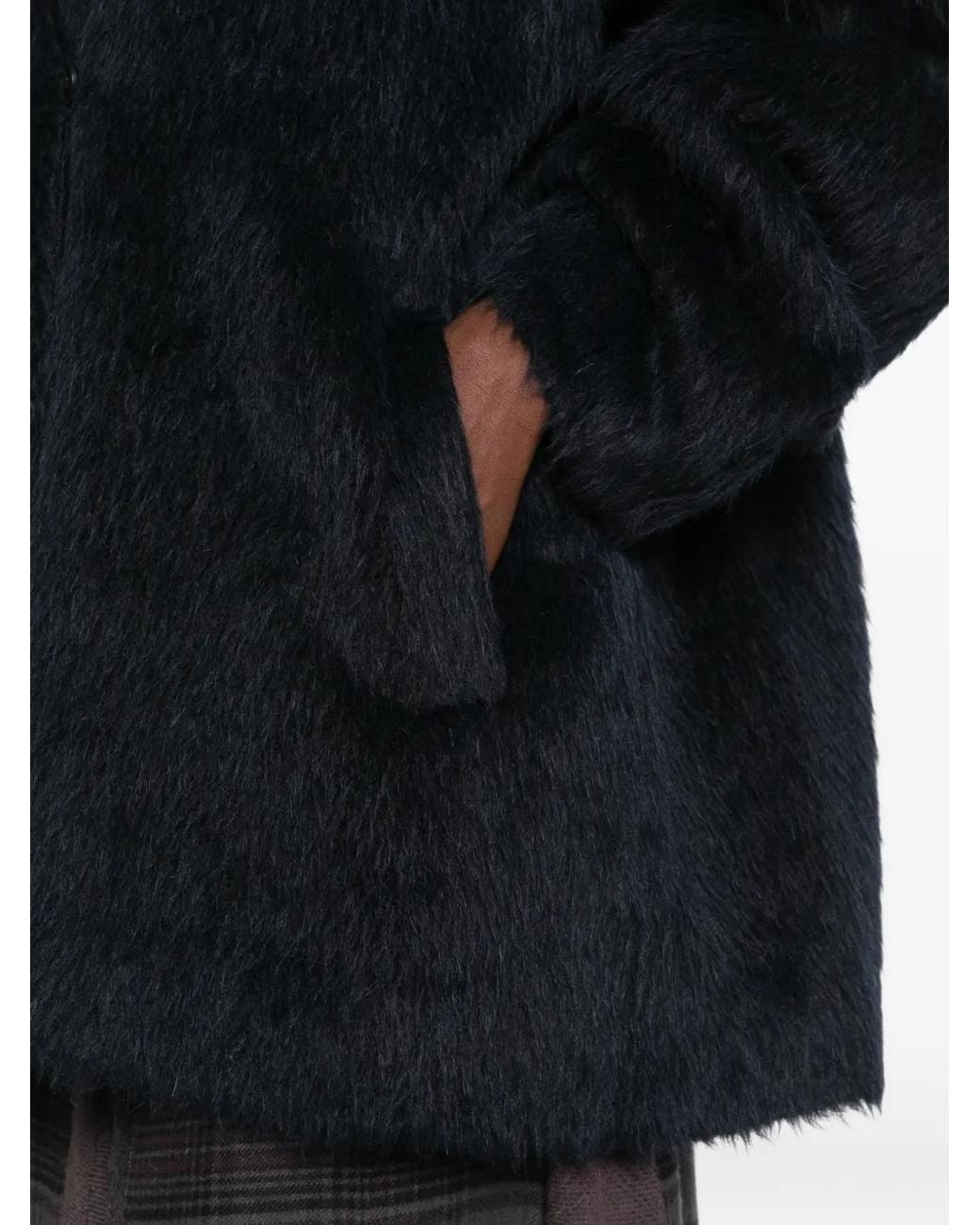 Ruohan Black Double-Breasted Textured Oversized Jacket