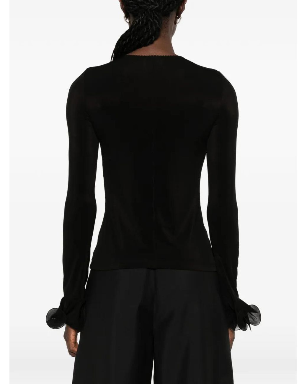 Moschino Black Crew Neck Top With Ruffled Cuffs