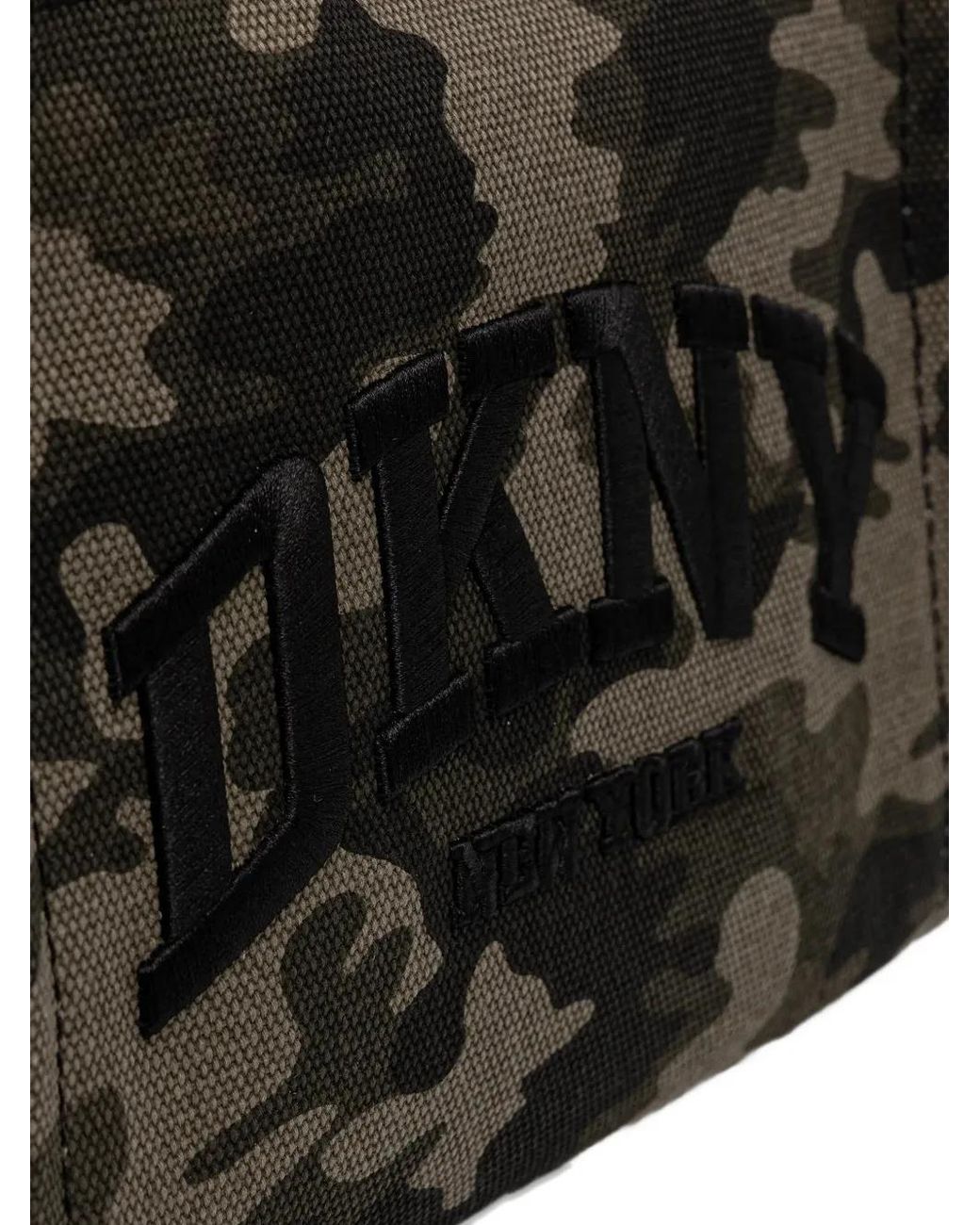DKNY Black Camouflage Logo-Patch Tote Bag