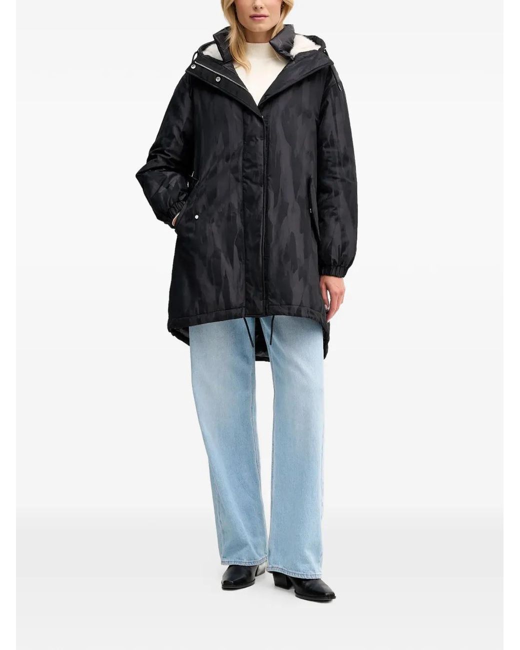 Sisley Black Hooded Patterned Parka Coat