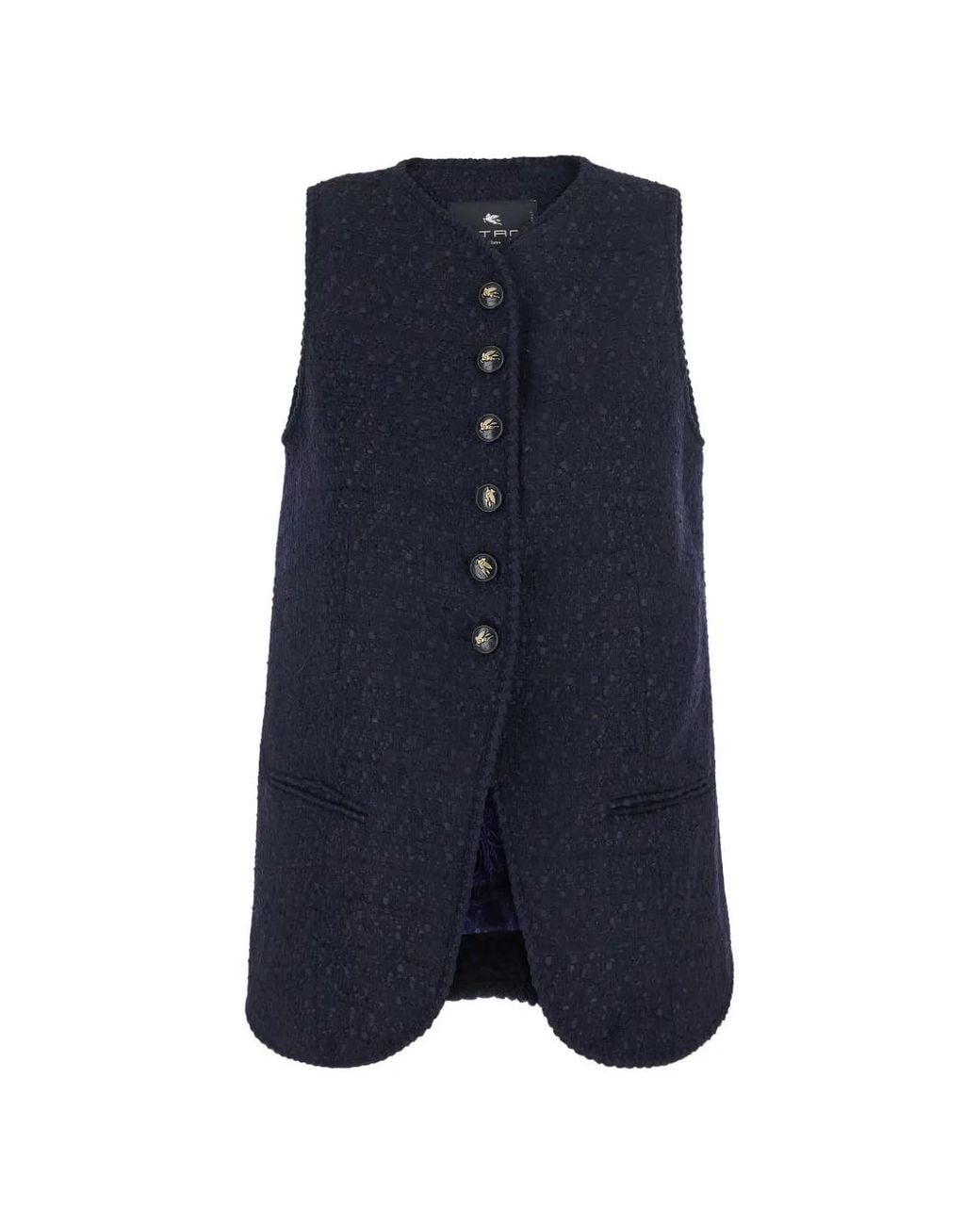 Etro Blue Bouclé Button-Up Waistcoat