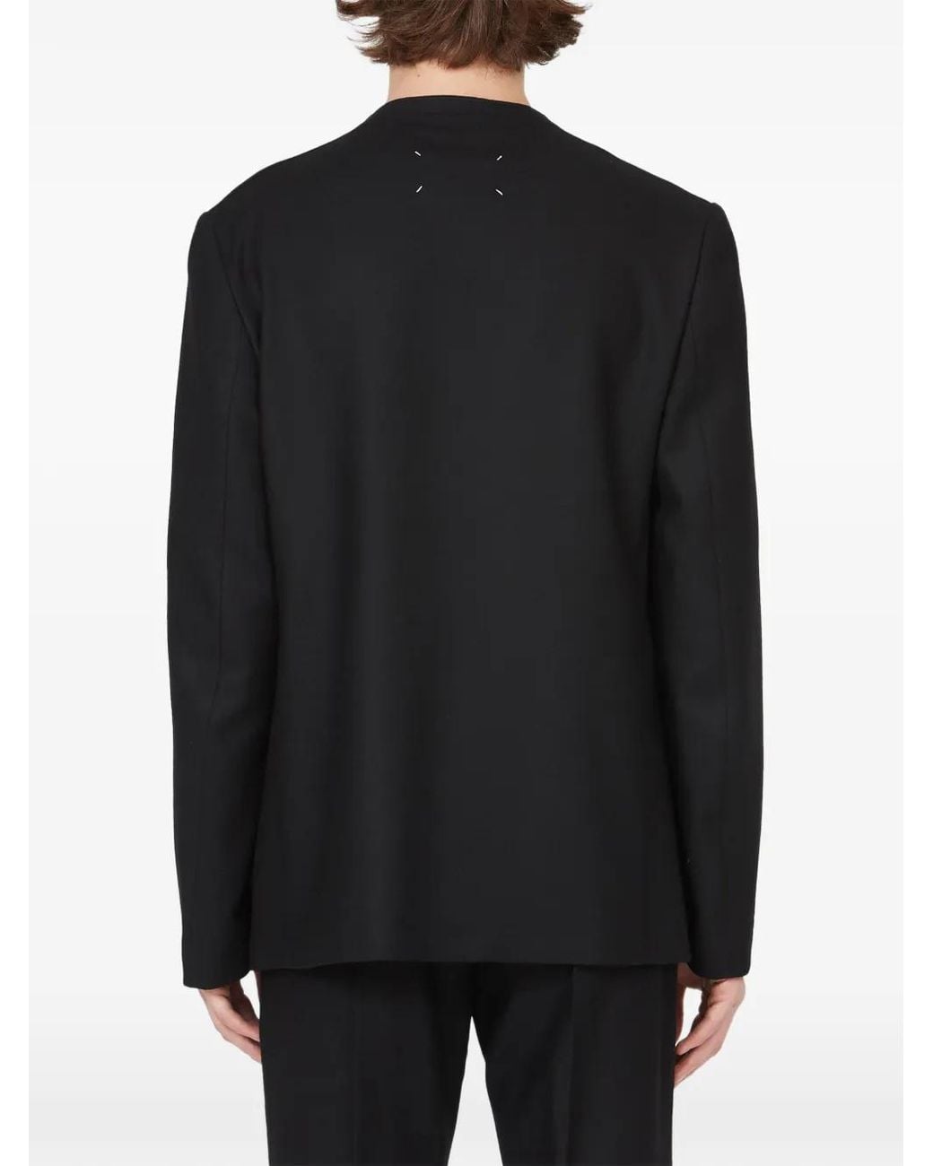 Maison Margiela Black Collarless Signature Four-Stitch Jacket for men