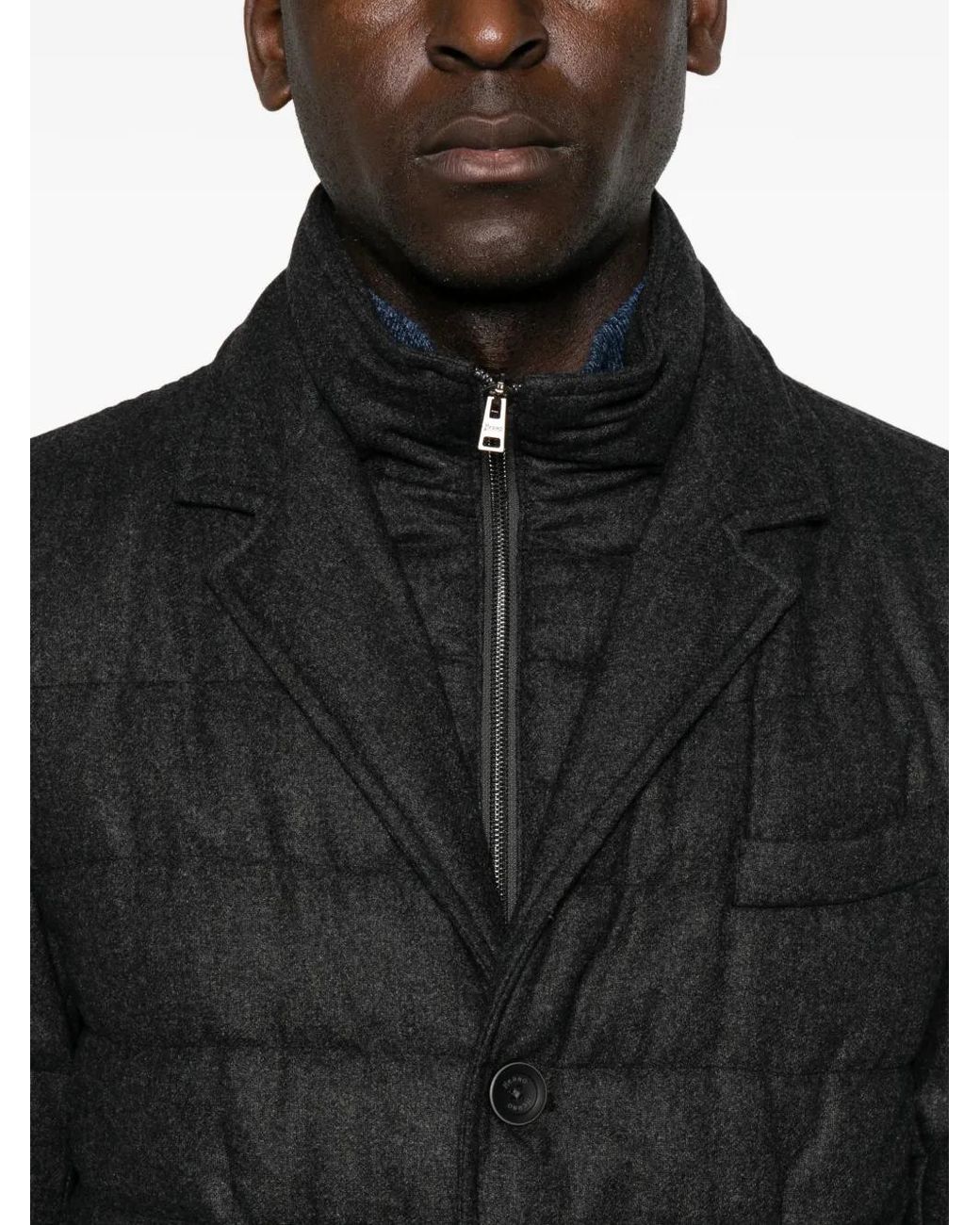 Herno Black Quilted Button-Up Jacket for men